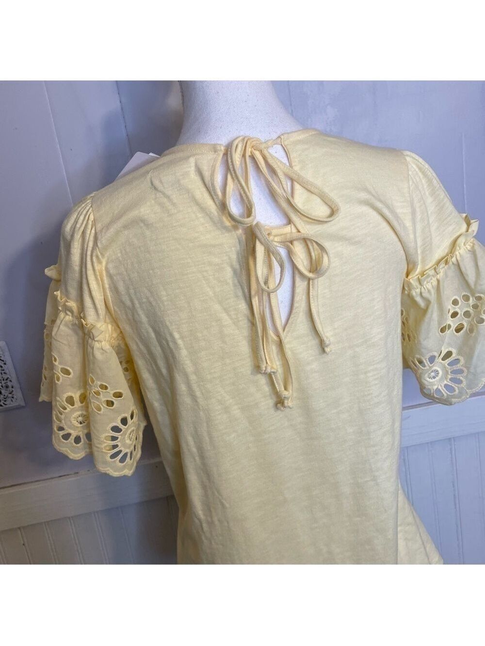 Cottage core top, yellow peasant blouse, lace, ruffles - Picture 5 of 14